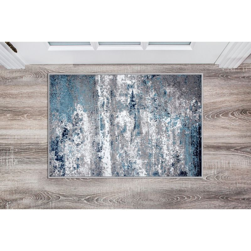 World Rug Gallery Distressed Abstract Watercolor Blue 2' x 3' Area Rug
