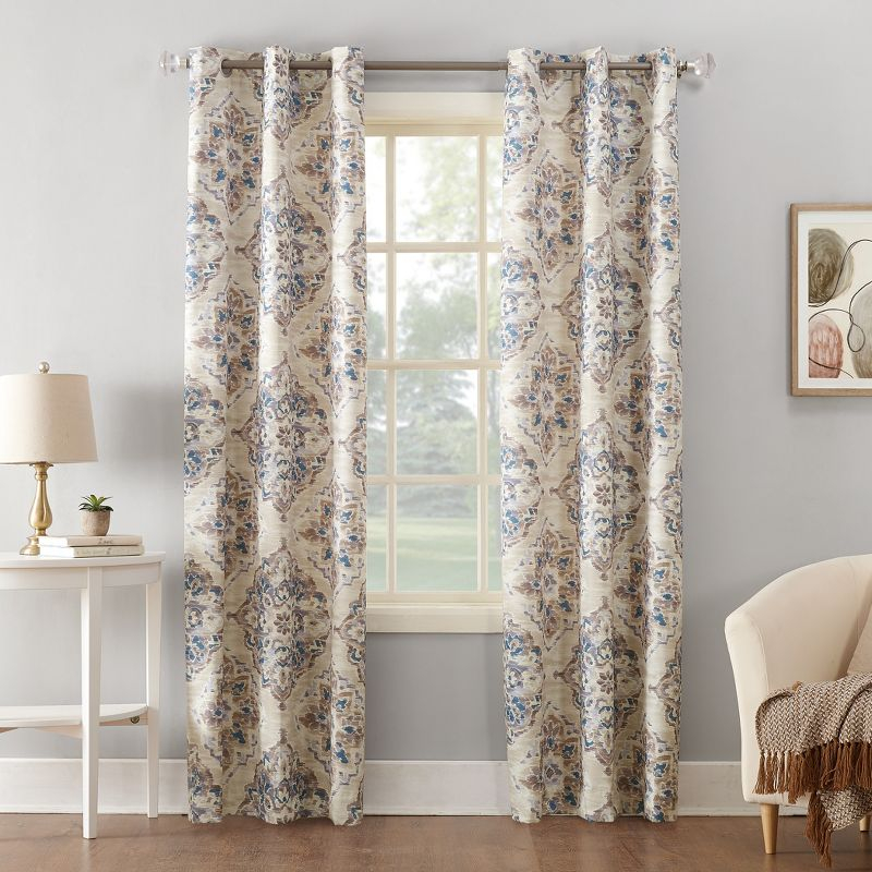 84"x40" Regina Watercolor Floral Thermal Insulated Grommet Curtain Panel Linen - Sun Zero: Room Darkening, Polyester