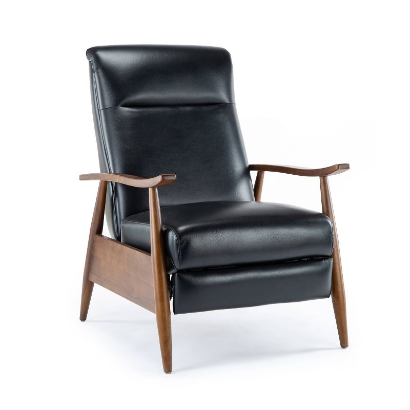 Comfort Pointe Solaris Press-Back Recliner Black: Faux Leather, Wood Legs, 330 lbs Capacity