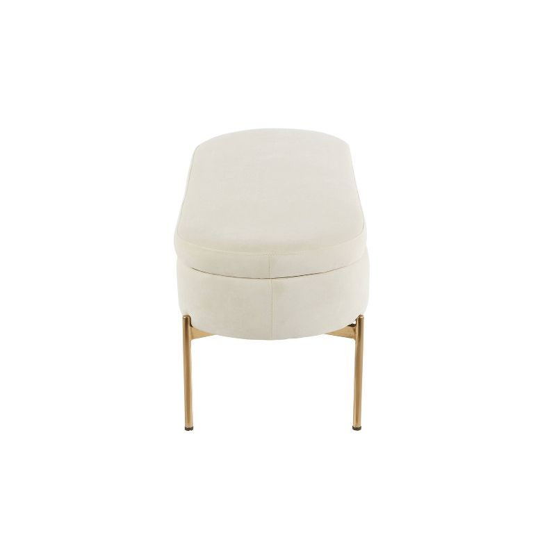 48" Chloe Contemporary Upholstered Storage Bench Gold/Cream - LumiSource: Velvet Seating, Metal Base