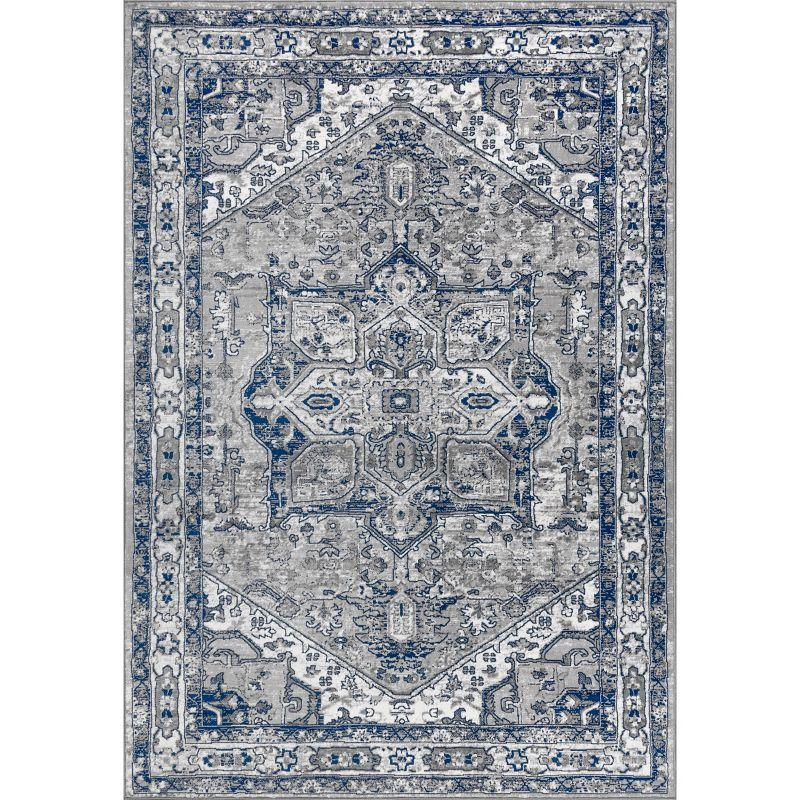 5'x8' Modern Persian Vintage Medallion Area Rug, Light Grey/Navy - JONATHAN Y