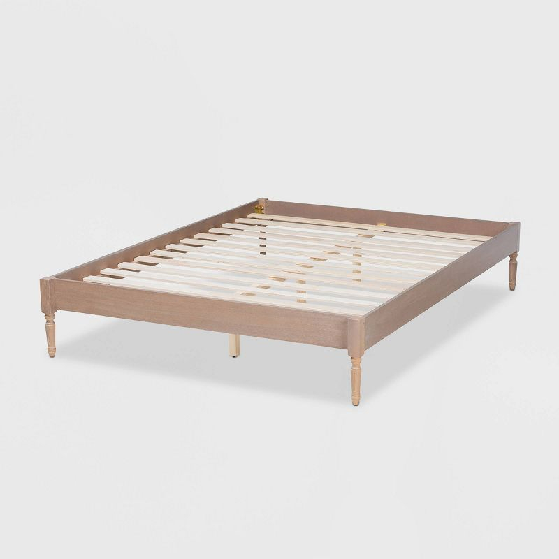 Full Colette French Bohemian Wood Platform Bed Frame Oak - Baxton Studio: Carved Ash Walnut Finish, No Box Spring Needed