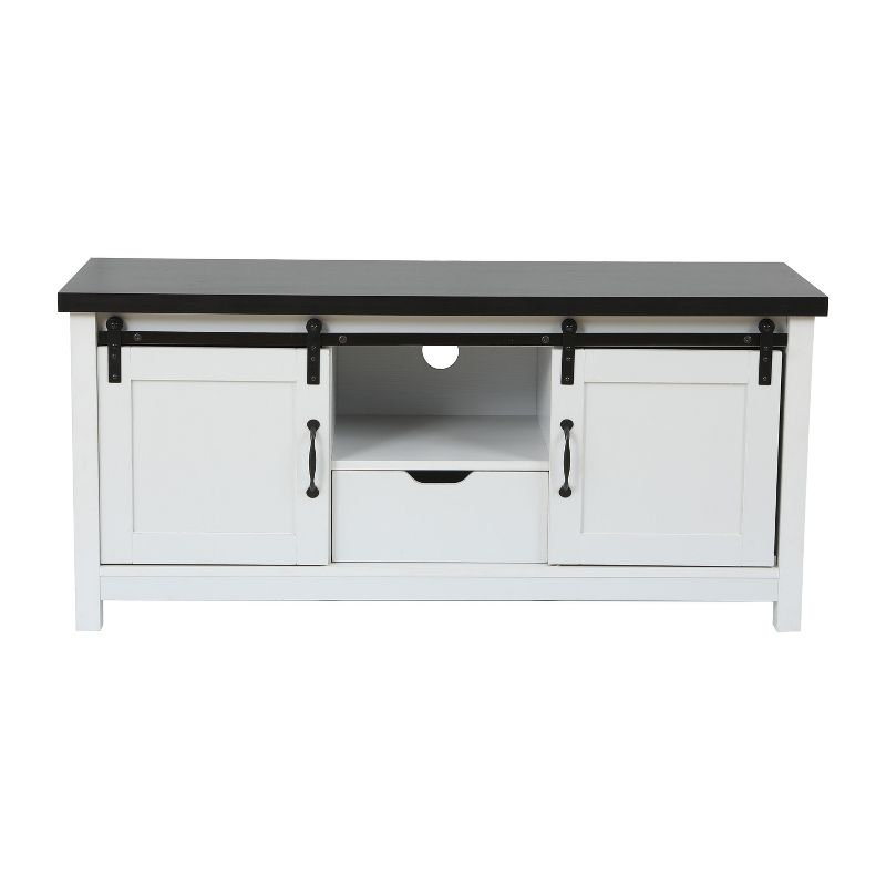 LuxenHome Modern Farmhouse White with Dark Brown 47.3" Wide TV Stand for TVs Up To 55-Inch