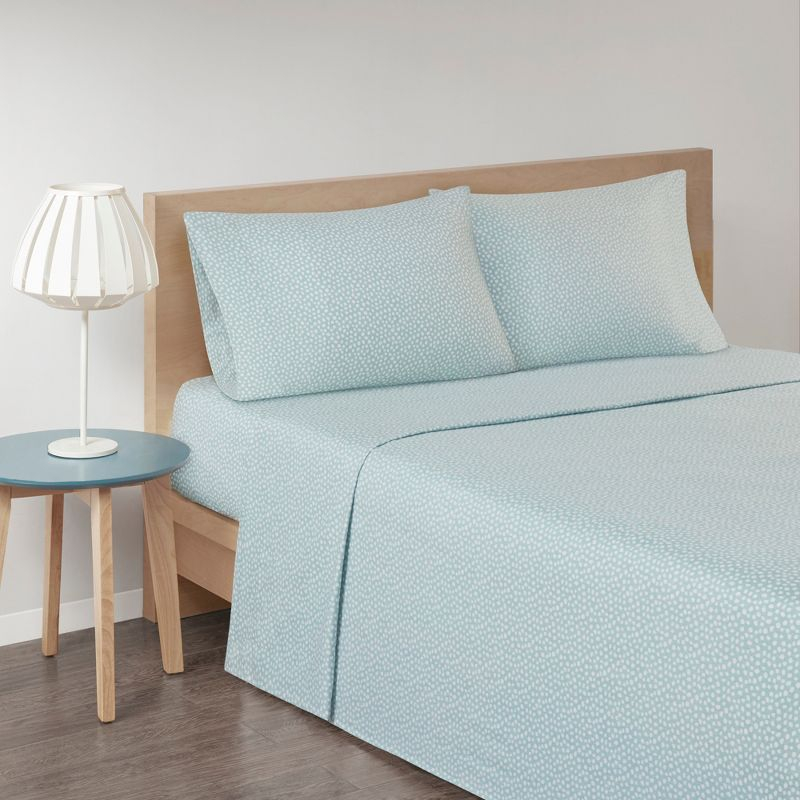 Queen Cozy Flannel Sheet Set Aqua Dots