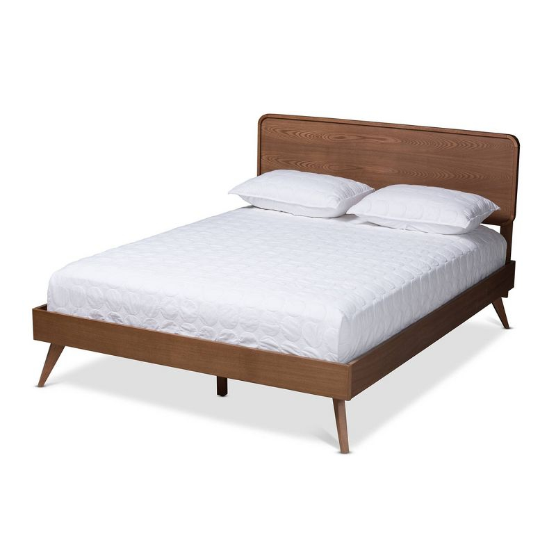 Queen Demeter Ash Walnut Finished Wood Platform Bed Brown - Baxton Studio: Mid-Century Modern Design, Rubberwood Frame, No Box Spring Needed