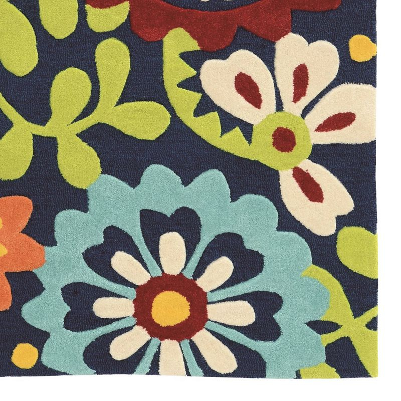 5'x7' Trio 410 Frond Area Rug Navy/Blue - Linon: Botanical Tufted Low Pile, Indoor Rug for Office or Dorm