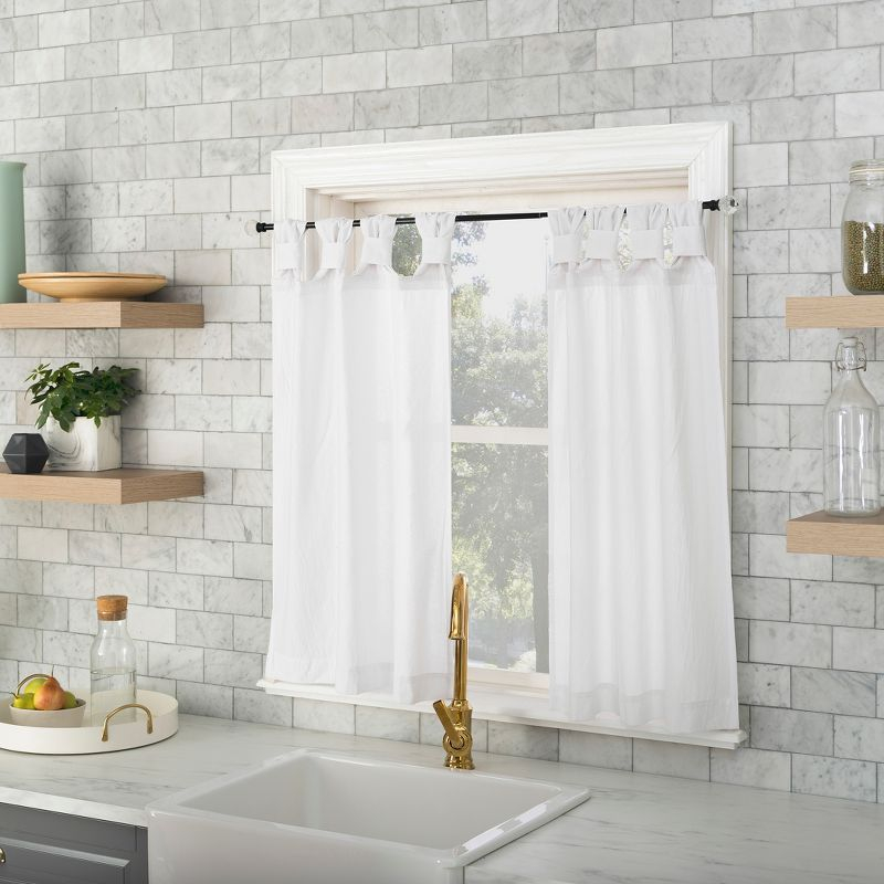 2pc 52"x36" Archaeo Washed Cotton Twist Tab Cafe Curtain Tier Pair White: Kitchen Curtains, 36 Inch, Solid Pattern