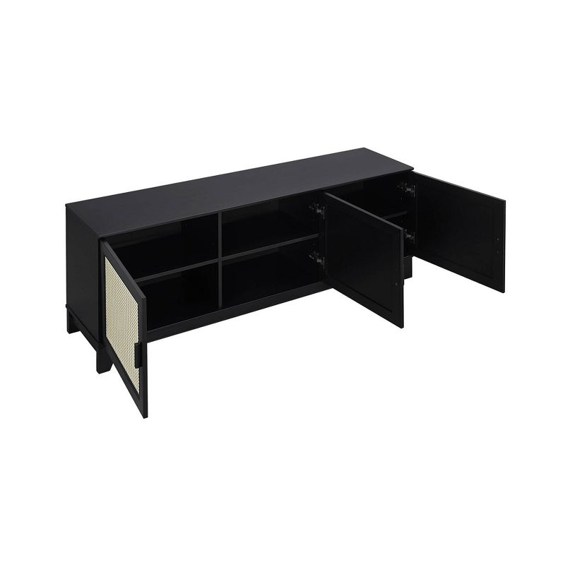 Sheridan Modern 6 Shelf Cane TV Stand for TVs up to 55" Black - Manhattan Comfort