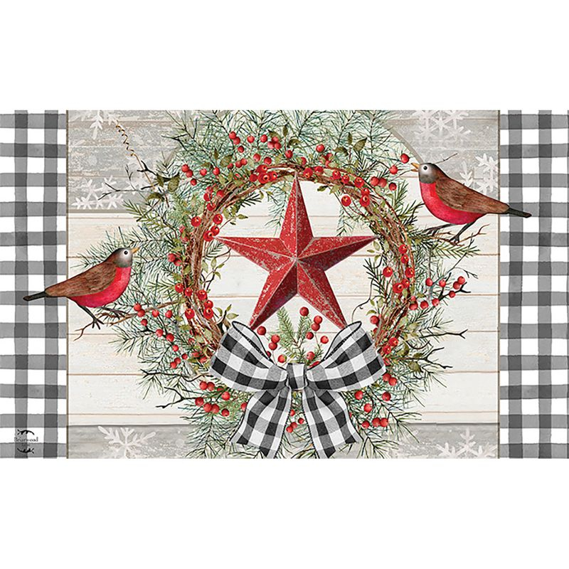 Briarwood Lane Doormat 30x18 Indoor Outdoor Berry Wreath Barnstar Winter For Winter Doormat