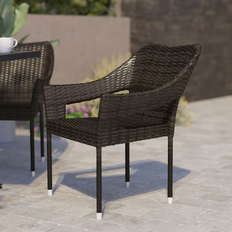 Flash Furniture Ethan Commercial Grade Stacking Patio Chair, All Weather PE Rattan Wicker Patio Dining Chair in Espresso