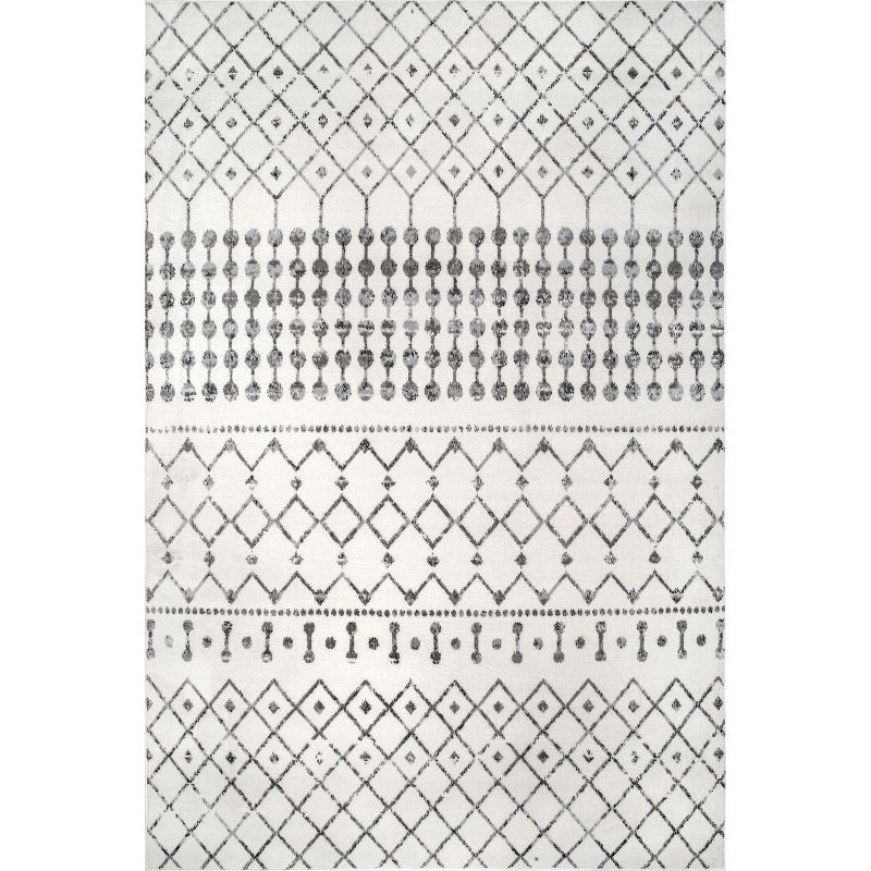 Nuloom 5x8 Zola Geometric Moroccan Indoor Area Rug, Grey, Faded Bohemian Design, Stain Resistant, BedroomLiving Room, Kitchen,
