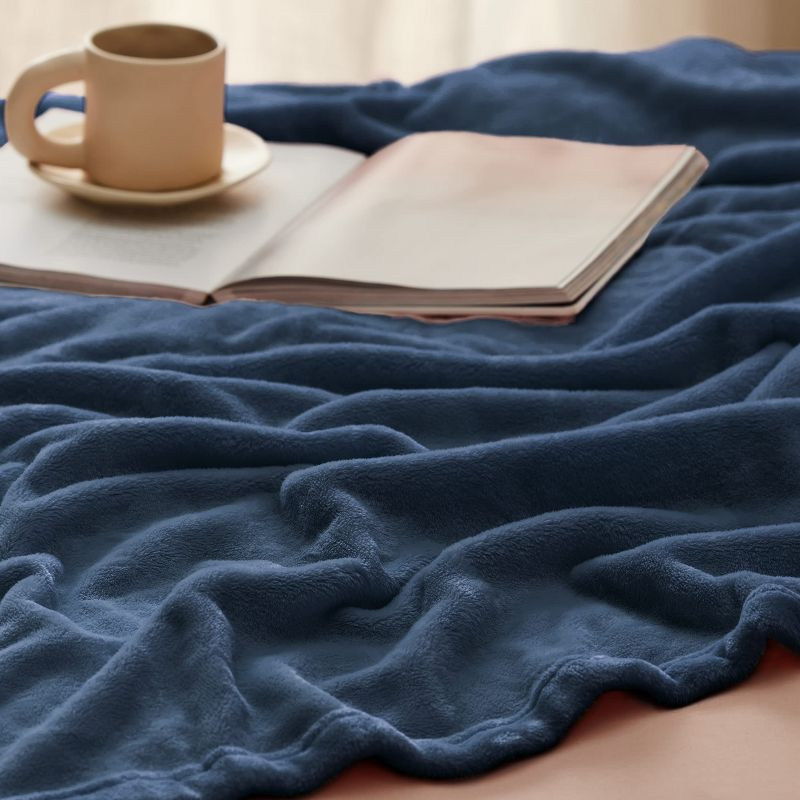 Flannel Blanket Solid 300GSM Soft Fuzzy Plush Throw Size Mineral Blue - Bedsure