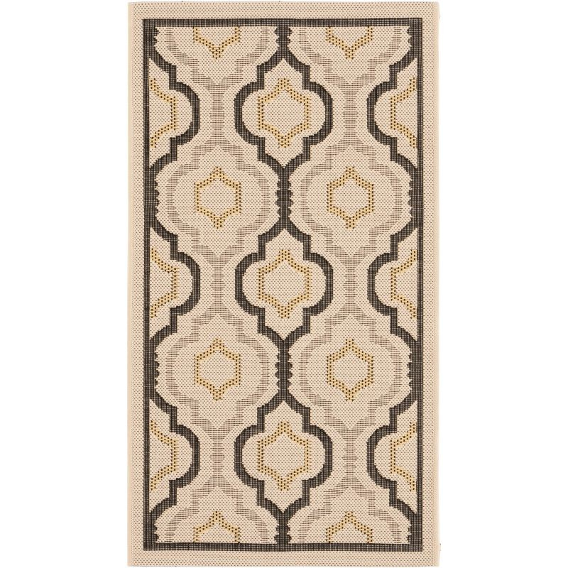 Courtyard Brookstone CY7938 UV & Stain Resistant Non-Shedding Power Loomed Indoor/Outdoor Accent Rug - Beige/Black - 2'7"x5' - Safavieh