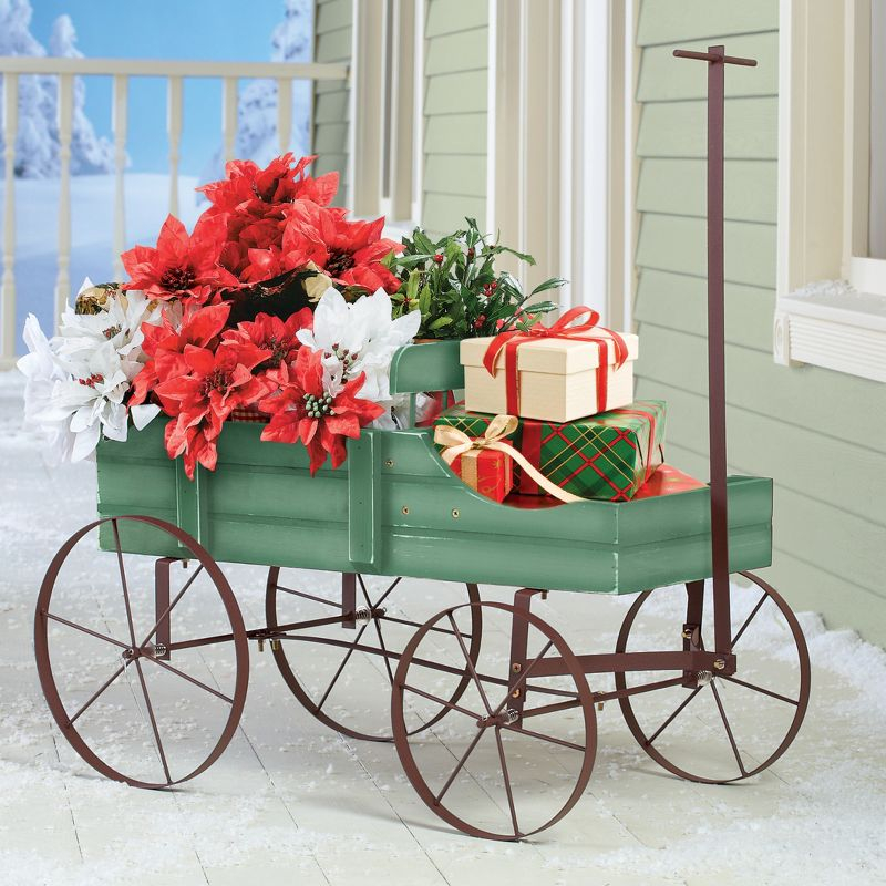 Collections Etc  Wagon Decorative Garden Planter NO SIZE Green