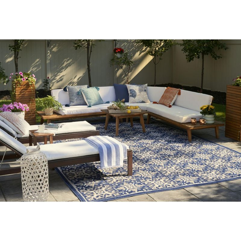 Nourison Aloha Modern Mosaic Flatweave High-Low Indoor Outdoor Area Rug Blue 6' x 9'