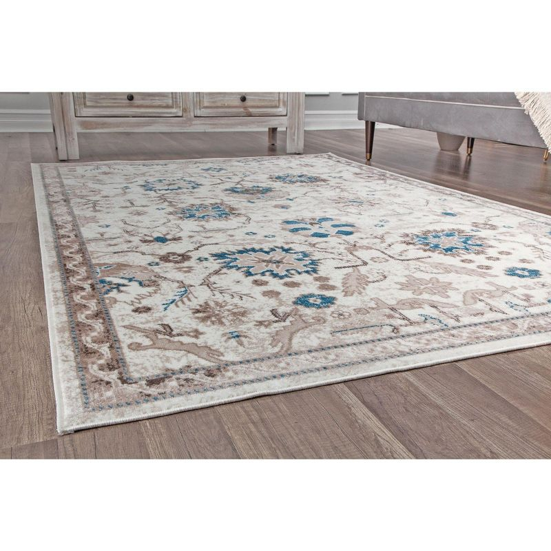 Rugs America Freida FY55B Honeysuckle Vintage Farmhouse Cream Area Rug for Dining Room Rug Neutral Rug Living Room Rug Kitchen, 2'6"x8'