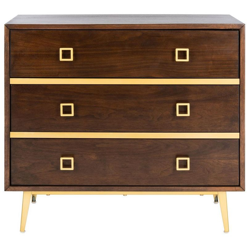 Katia 3 Drawer Chest - Walnut/Gold - Safavieh.