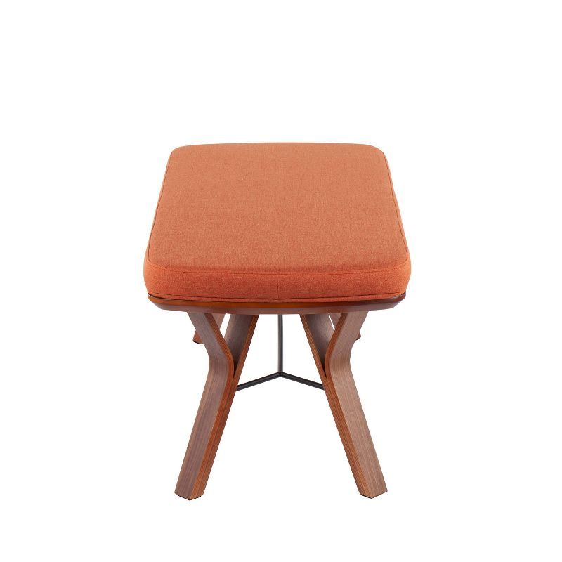 42" Folia Bench Polyester/Wood Walnut/Orange - LumiSource: Plush Seating, Tapered Legs