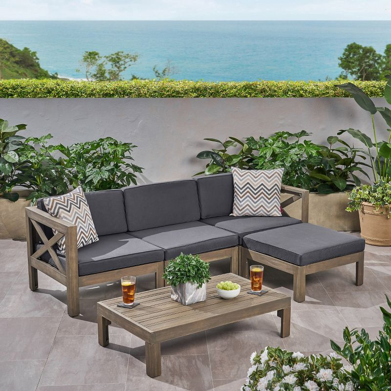 Alcove 5pc Acacia Wood Sofa Set Gray/Dark Gray - Christopher Knight Home