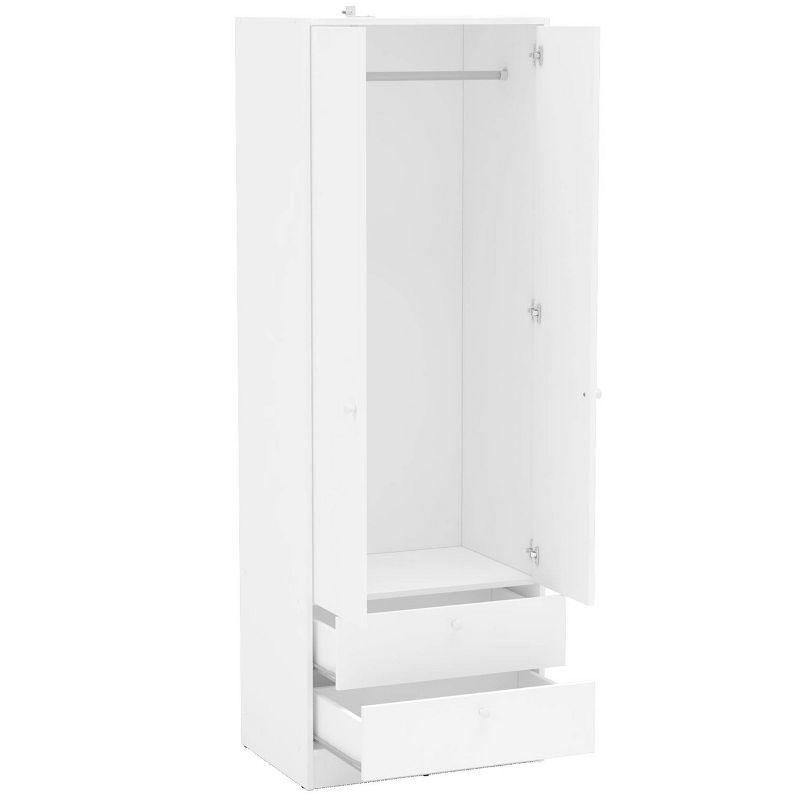 Denmark 2 Door and 2 Drawer Wardrobe White - Polifurniture: Modern Clothing Armoire with Fixed Hanging Rod