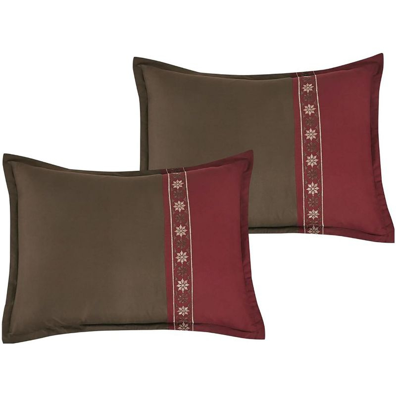 King Size 7 Piece Burgundy Brown Embroidery Soft Bedding Comforter Set