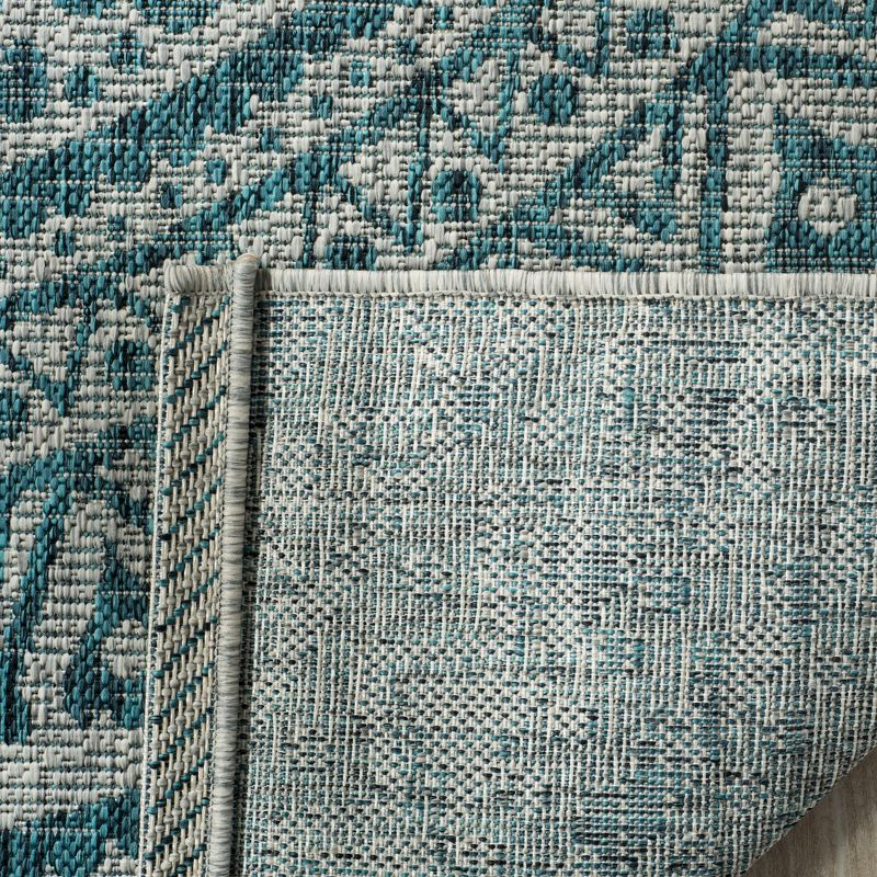Courtyard CY8734 Power Loomed Indoor and Outdoor Accent Rug - Light Grey/Teal - 3'x3' - Safavieh