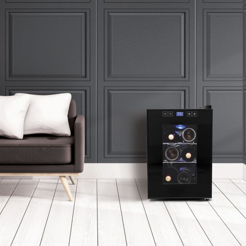BLACK+DECKER 6 Bottle Wine Fridge, Thermoelectric Small Wine Cooler, Mini Wine Fridge with Triple Pane Clear Glass Door