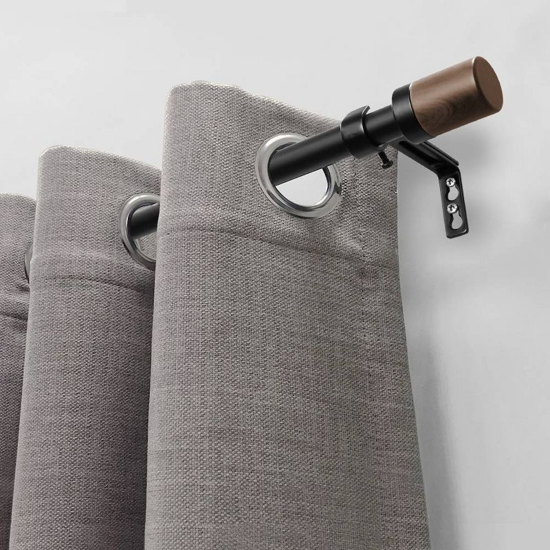 36"-66" Decorative Drapery Curtain Rod with Maple Wood Cylinder Finials Matte Black - Lumi Home Furnishings: Adjustable Drapery Hardware