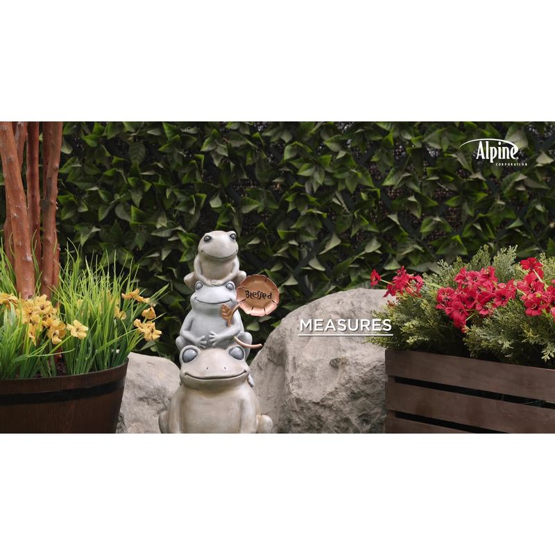 18" Polyresin Stacked Frogs with Flower Indoor/Outdoor Decorative Garden Statue Heathered Gray/Olive Green - Alpine Corporation