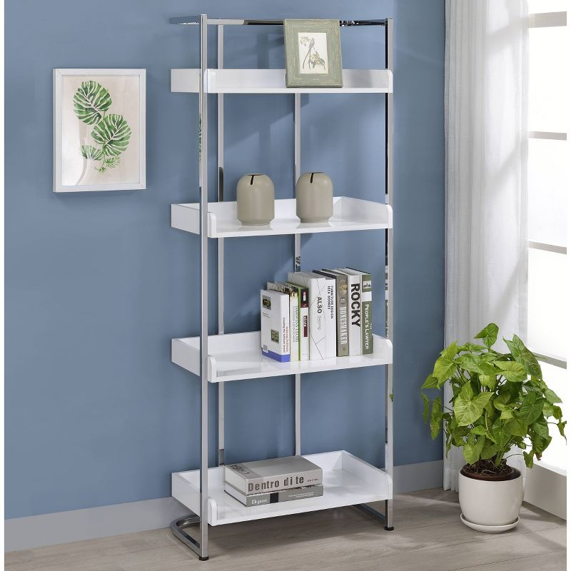 67.5" Ember 4 Shelf Bookcase White High Gloss - Coaster: Laminated, Modern Style, Includes Anti-Tip Hardware
