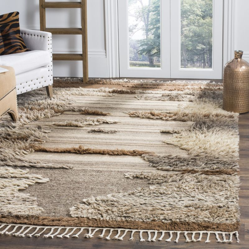 Kenya KNY225 Hand Knotted Area Rug - Grey/Brown - 5'x8' - Safavieh