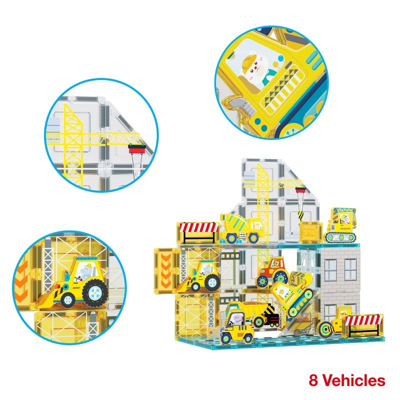 Picasso-TILES 45 PC Construction Themed, Magnetic Tiles, Magnetic Building Blocks for Kids, Magnet for Kids 3+