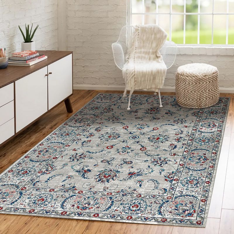 3'x5' Modern Persian Vintage Area Rug, Light Grey/Red - JONATHAN Y