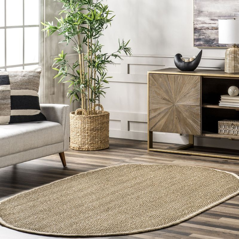Nuloom Larnaca Seagrass Herringbone Indoor Area Rug, Oval 5' x 8'