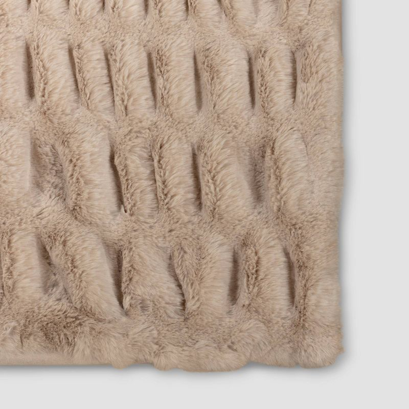 50"x60" Ruched Faux Rabbit Fur Throw Blanket Neutral - Threshold™: Plush, Machine Washable, Reversible