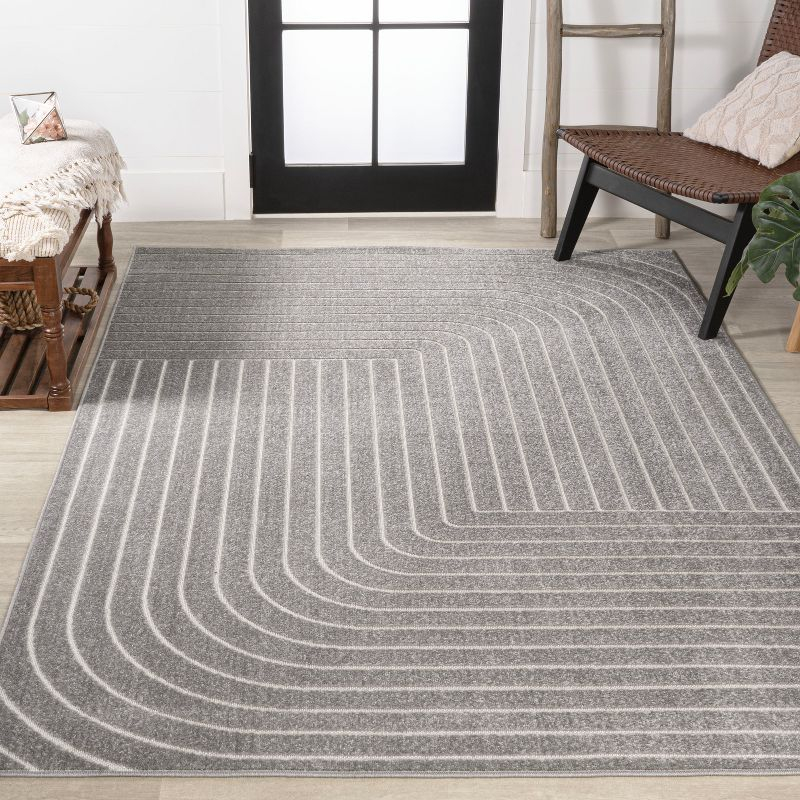 JONATHAN Y Odense High-Low Minimalist Angle Geometric Gray/Ivory 4 ft. x 6 ft. Indoor/Outdoor Area Rug