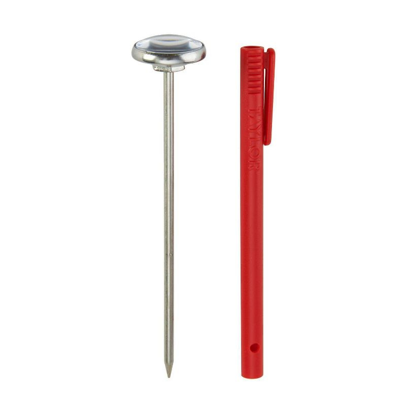 Taylor 1" Instant-Read Analog Dial Kitchen Meat Cooking Thermometer: Stainless Steel, 0-220°F, Storage Sleeve