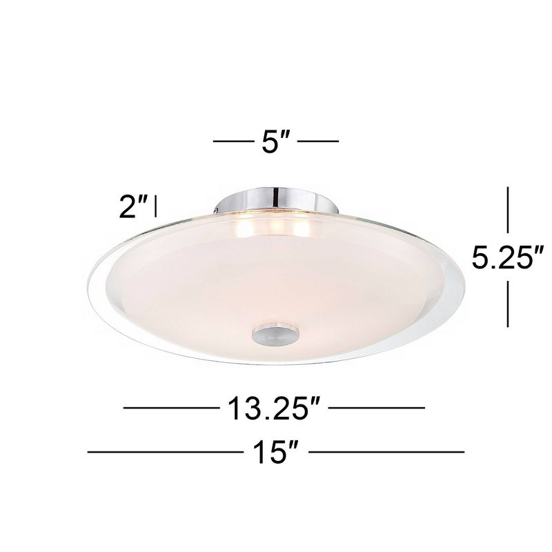 Possini Euro Design Modern Ceiling Light Semi Flush Mount Fixture 15" Wide Chrome 3-Light Clear Frosted Glass Disk for Bedroom Living Room Hallway
