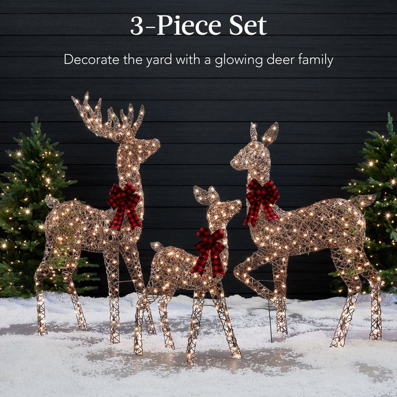 Best Choice Products 3-Piece Rattan Deer Set, Lighted Christmas Outdoor Decoration w/ 360 Lights, Stakes - Rattan