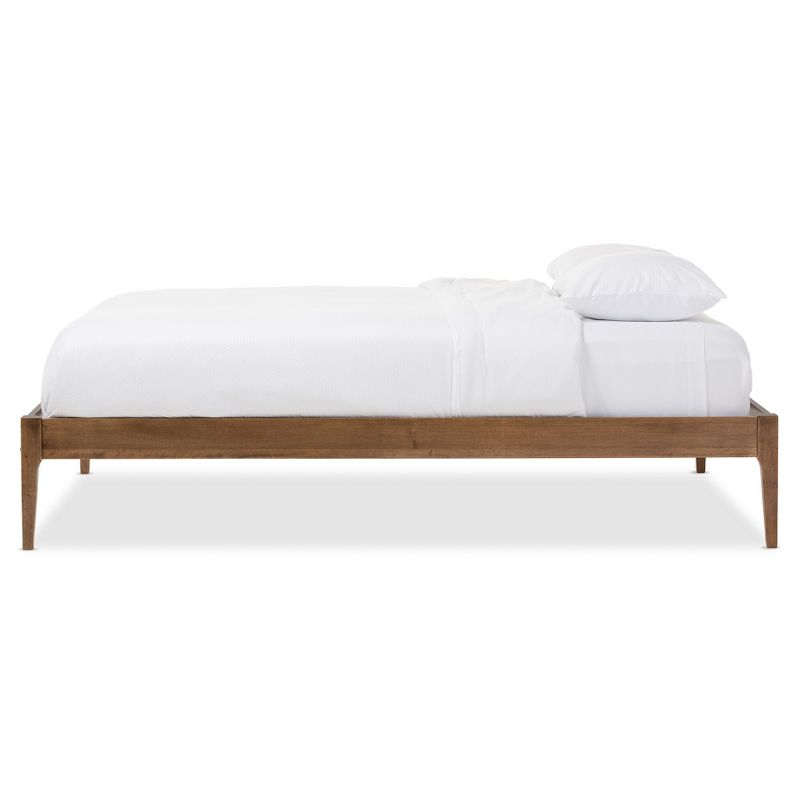 Baxton Studio Queen Bentley Mid-Century Modern Solid Wood Bed Frame Walnut Brown : Rubberwood, No Box Spring Needed