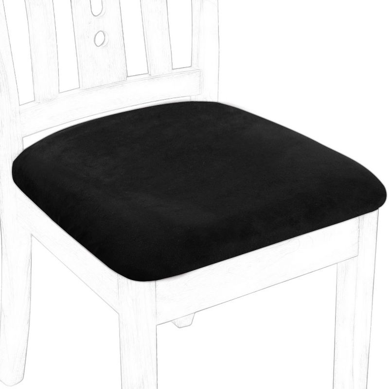 PiccoCasa Stretchable Velvet Cushion Chair Seat Slipcovers with Ties 4 Pcs Black 18" x 18"(L*W)