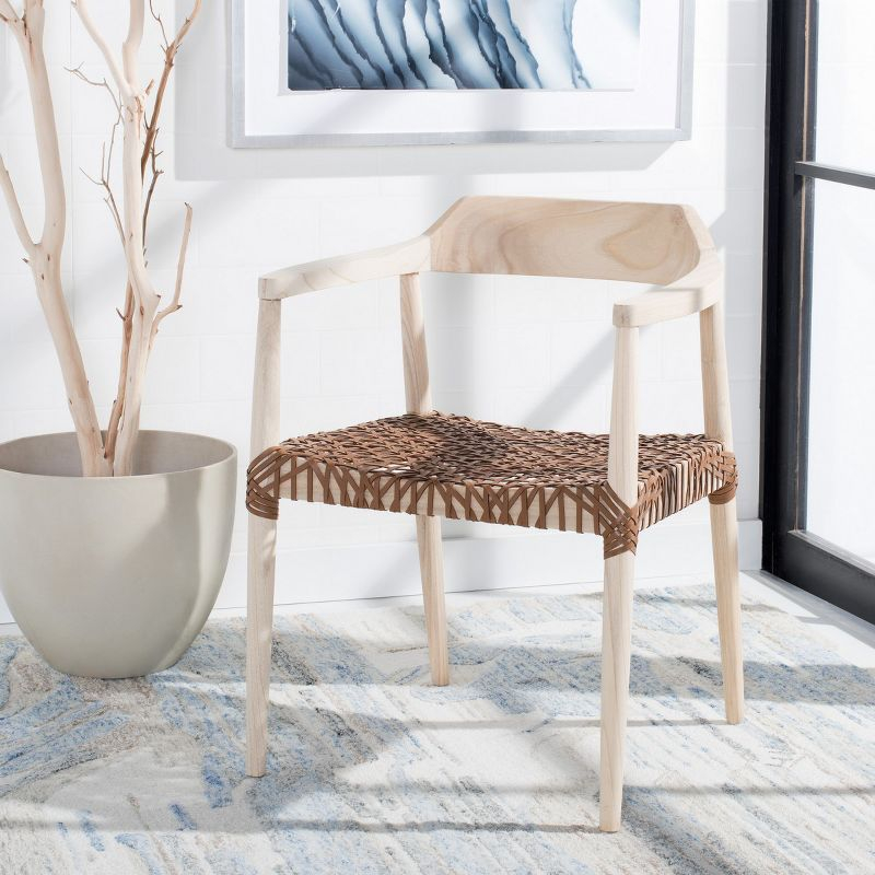 Munro Leather Woven Accent Chair - ACH1005 - Natural/Light Honey - Safavieh