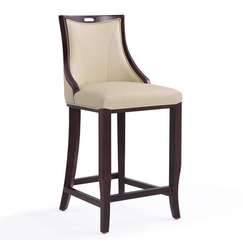 Manhattan Comfort Set of 2 Emperor Upholstered Beech Wood Faux Leather Barstools Cream: With Backs, Fixed Height 27"
