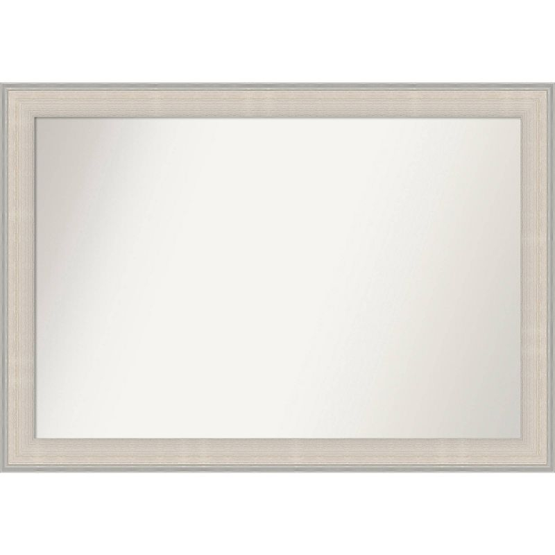 41"x29" Non-Beveled Cottage Wood Bathroom Wall Mirror White/Silver - Amanti Art: Modern Rectangle, Wall Mount, Wood Frame
