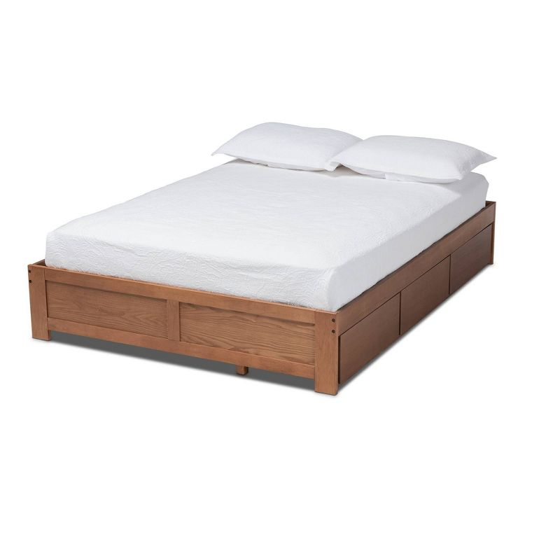 King Wren 3 Drawer Storage Bed Frame Walnut - Baxton Studio: MDF & Wood Composite, No Box Spring Needed