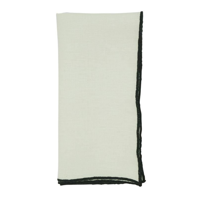 Saro Lifestyle Stitched Border Stonewashed Linen Napkins (Set of 4), Black, 20" x 20"