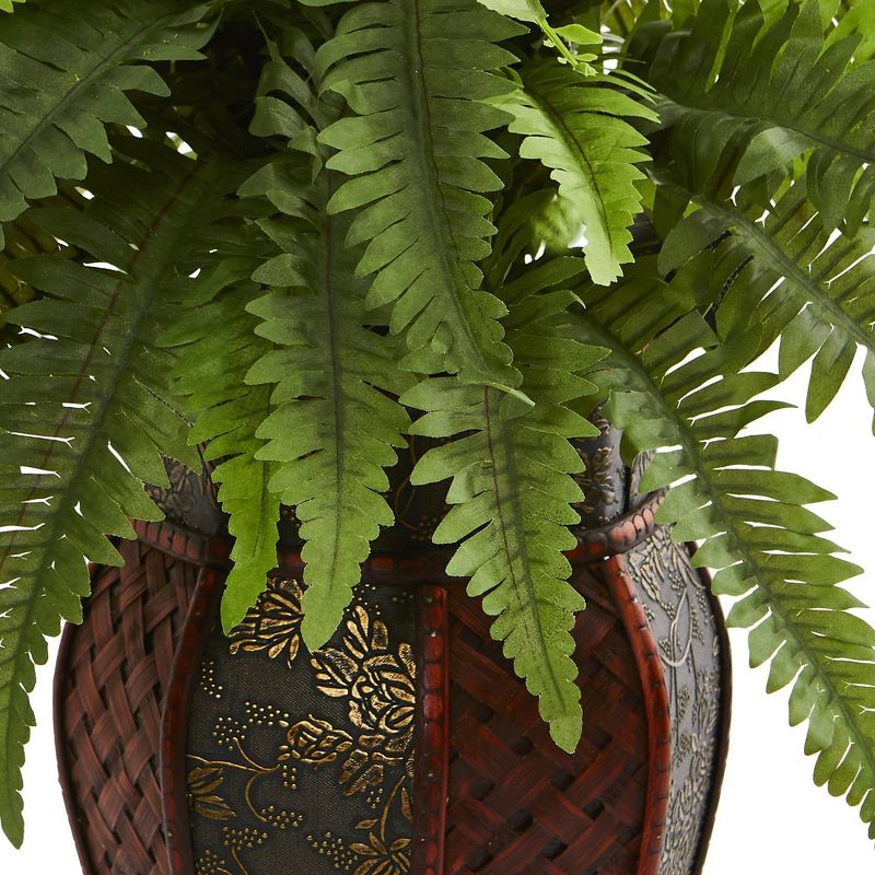 Nearly Natural 20" x 14" Artificial Boston Fern Plant in Decorative Planter Brown - Indoor Faux Foliage Display