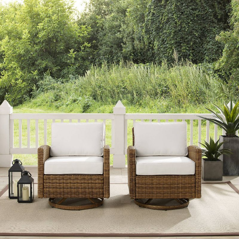 2pk Bradenton Steel Outdoor Swivel Rocking Chairs White/Weathered Brown - Crosley