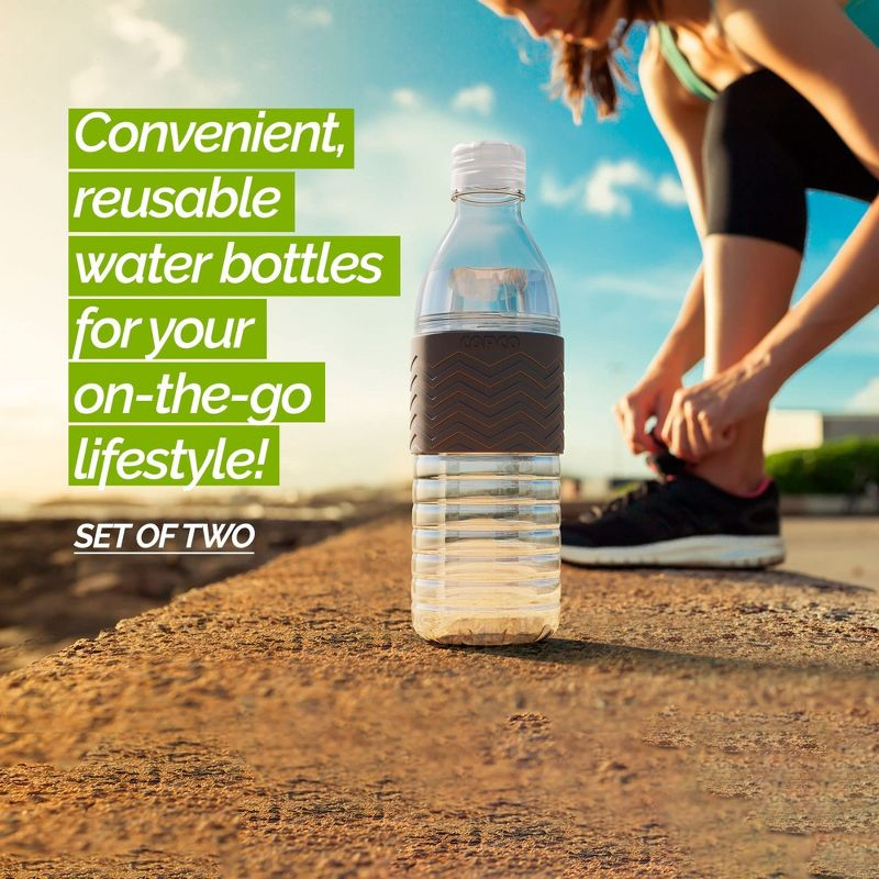 Copco Hydra 2-Pack Water Bottle 16.9 Ounce Non Slip Sleeve BPA Free Tritan Plastic Reusable - Chevron Gray