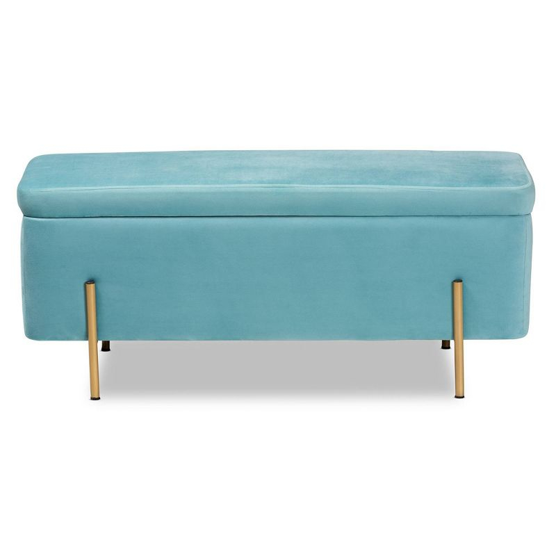 Rockwell Velvet Metal Storage Bench Navy Blue/Gold - Baxton Studio: Upholstered Lift-Top for Bedroom